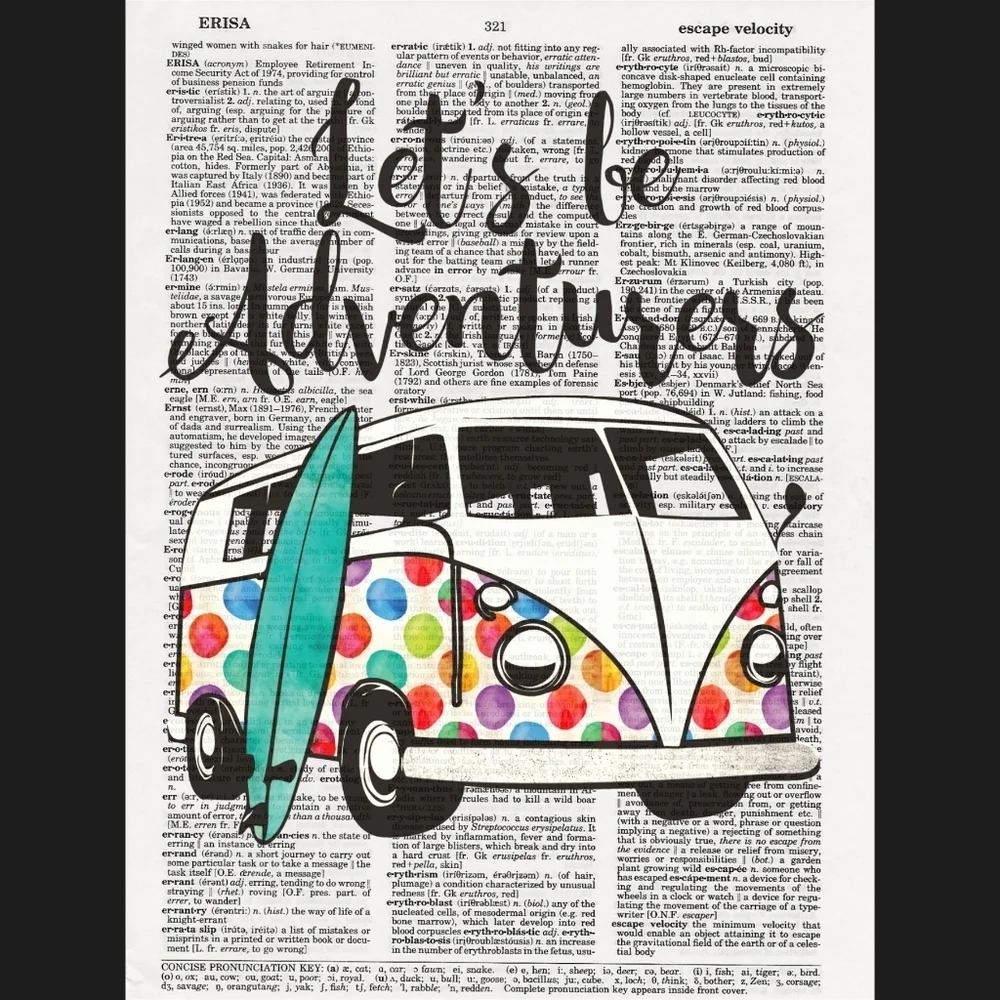 Hippie Van Summer Surf Dictionary Art Print